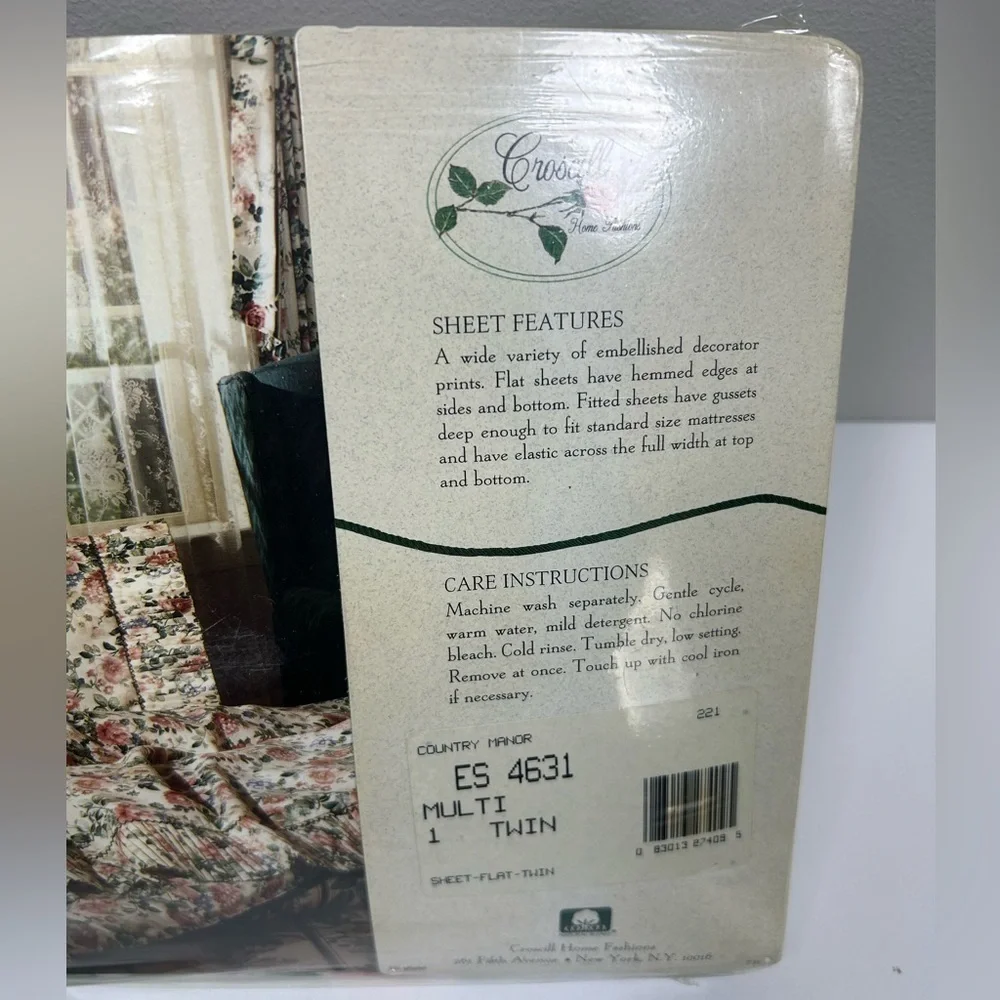 Vintage CROSCILL Floral Twin Flat & Fitted Sheet Ruffle Set 200 Luxury Percale